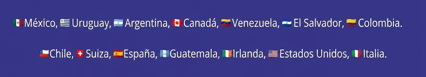Nuestros estudiantes en 14 países: México, Uruguay, Argentina, Canadá, Venezuela, El Salvador, Colombia, Chile, Suiza, España, Guatemala, Irlanda, Estados Unidos, Italia