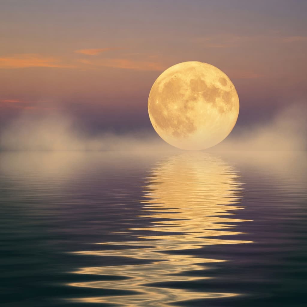 Luna llena dorada sobre el agua