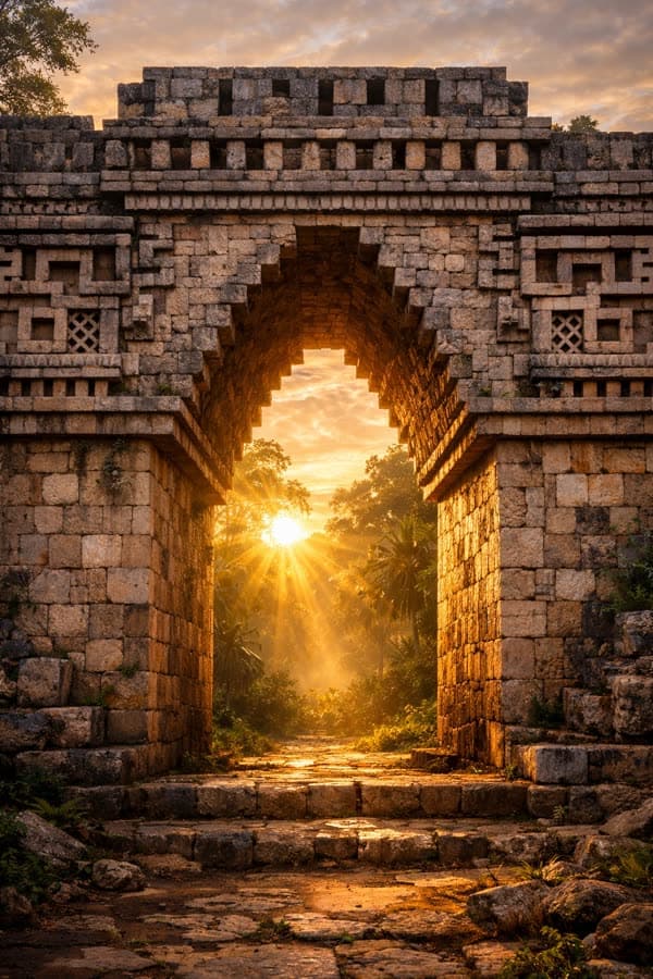 Una puerta abierta con el sol en el centro del umbral